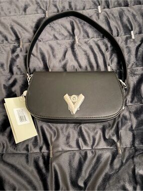 Valentino Orlandi Handbag Shoulderbag. Black w Silver Vegan Leather Purse. NWT